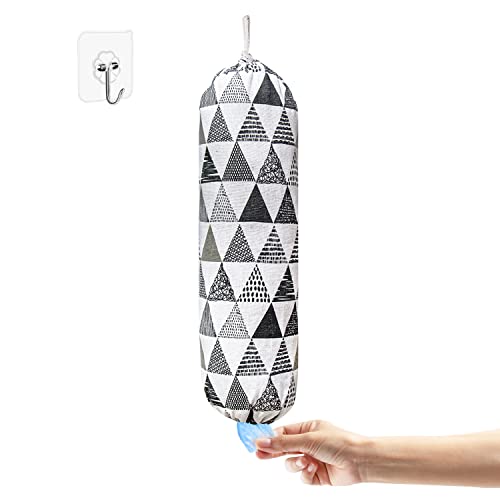 Plastic Bag Holder,Wall Mount Plastic Bag Organizer,Washable Large Grocery Bag Storage Dispenser,Shopping Bags Carrier for Home Kitchen Travelling,Free Adjustment with Drawstring,Gray triangle, 22x9" - color: Gray triangle