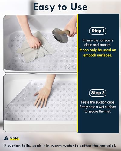Gecork Bathtub Mat Non Slip with 2 Hooks, 40"x16" Extra Large Bath mat for Tub & Shower, Anti Slip, Machine Washable, Soft & Comfortable for Families, Clear