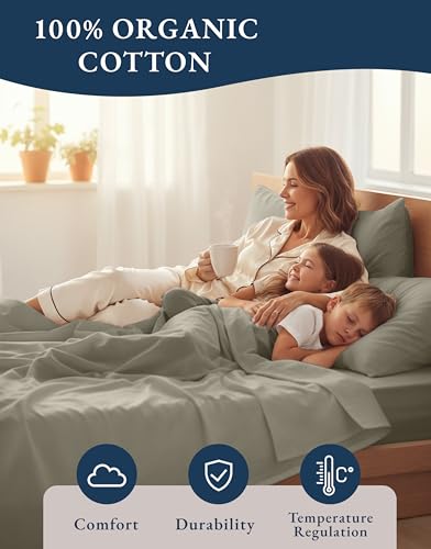 LANE LINEN 100% Organic Cotton Sheets Twin Size, Soft & Comfy Mercerized Fully Elasticized Naturally Temperature Regulating Sustainably Produced Luxury Hotel Quality Cotton Twin Sheet Set- Silver - color: 06: Silver, size: Twin