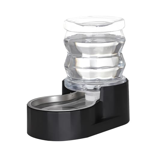 RIZZARI 4L Pet Water Dispenser with Stainless Steel Bowl for Cats | No Filter Required,Leak-Resistant Design,Easy to Refill,Easy to Clean,Stable Anti-Tip Base,Food-Grade Materials - color: Jet Black, size: 4L