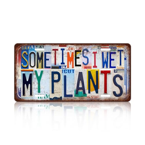 Vintage Garden Wall Decor Sometimes I Wet My Plants License Plate | Metal Sign Tin Signs - color: plate-A-15