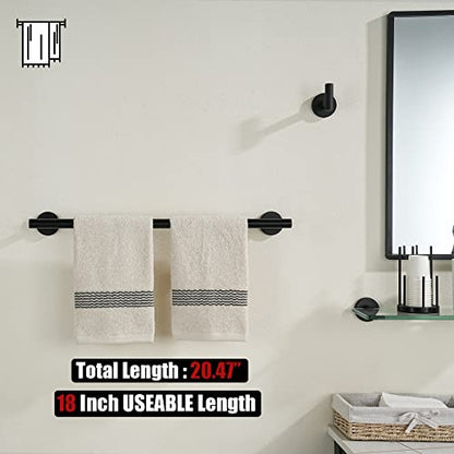 JQK Black Towel Bar, 20.5 Inch 304 Stainless Steel Thicken 0.8mm Towel Rack Bathroom, Towel Holder Matte Black Wall Mount, Useable Length 18 Inch, TB110L18-PB - color: Black, size: 20.5 Inch