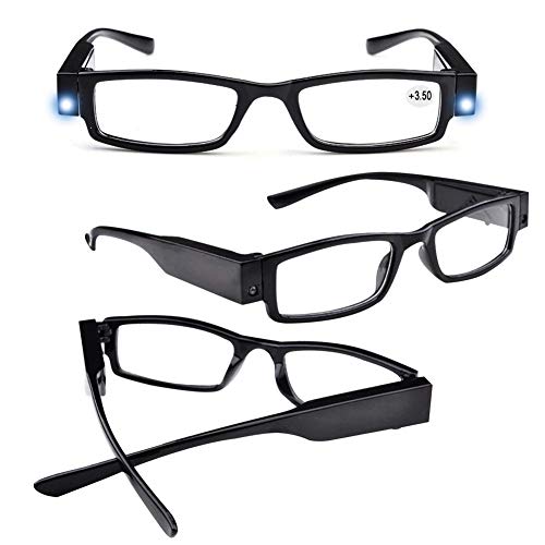 4 Pcs Reading Glasses Led Readers with Lights Fashion Glasses for Reading for Men and Women Lighted Magnifier Nighttime Reader Compact Full Frame Eyewear Unisex Clear Vision Lighted Eye Glasses(+350) - color: +350