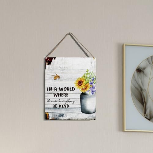 wall-pediments MP 473 In A World Where You Can Be Anything Be Kind Sunflower Bee Plaque, 6.7 x 10 Inches Farmhouse Kindness Decor - color: Generic 9958