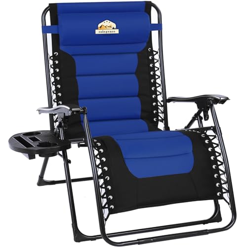 Colegence Oversized Padded Zero Gravity Lounge Chair, Foldable Patio Anti Gravity Reclining Chairs Folding Lawn Recliner with Cup Holder for Yard, Camping, Outdoor, Support 350 LBS, Blue - color: Blue, style: 1-Pack