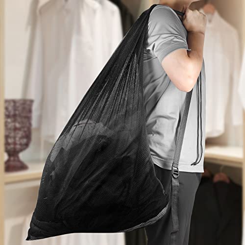 Mesh Laundry Bags with Adjustable Shoulder Strap, 24" x 36" Heavy Duty Nylon, Drawstring Closure, 3-Pack, Mixed Colors - color: Grey, White, Black-1