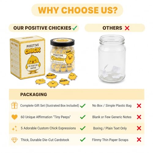 DEARMINE 60 Positive Chick Jar, Affirmation Cards for Women, Teens, Emotional Support Chickies, Chickies Gift, Chicken Gifts for Women, Funny Chicken Lady Stuff Gift - color: Positive Chickies
