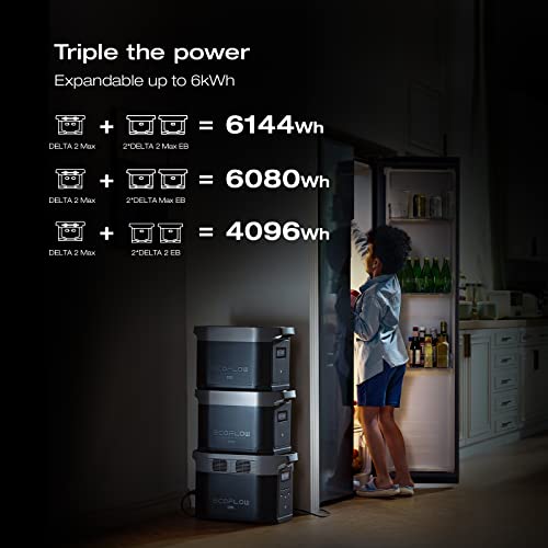EF ECOFLOW Portable Power Station DELTA 2 Max, 2400W LFP Solar Generator, Full Charge in 1 Hr, 2048Wh Solar Powered Generator for Home Backup(Solar Panel Optional) - style: DELTA 2 Max 2048Wh