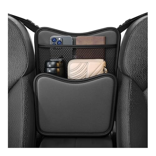 Car Organizer Storage Between Seats, Nappa Leather Front Seat Storage Bag with Tissue Holder, Automotive Console Hanging Net Pocket Handbag Holder for Phone Document (Black) - color: Black