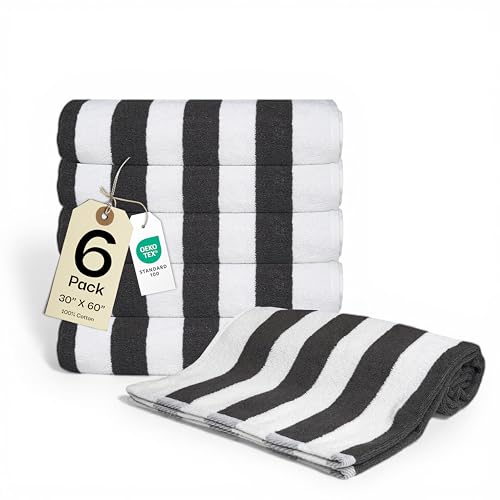 Salt Earth Cotton Striped Beach Cabana Towel, 6 Pack - 30"x60" Quick Dry Towels, Pool Essentials, Travel, Gym & Bathroom Towels, Oversized Beach Vacation EssentialsSteel Grey - color: Steel Grey-1, size: Pack of 6