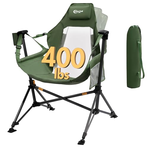 Portal Hammock Camping Chair, Portable Outdoor Swinging Chairs with Adjustable Back and Height for Lawn, Backyard, Patio, Supports 400 lbs, Breathable Mesh High Back, Green - color: Green