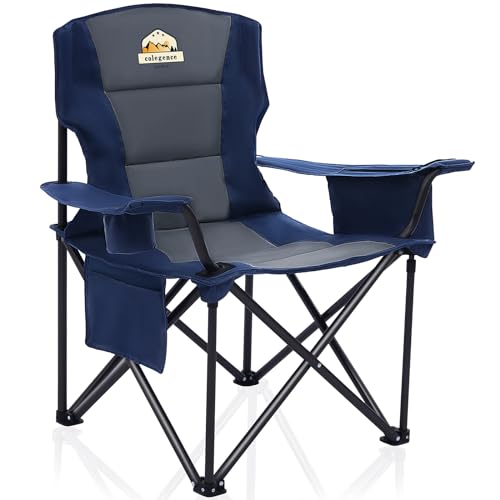 Colegence Oversized Folding Camping Chairs - 450 LBS Support Heavy Duty Camp Chair with Padded Cushion, Portable Outside Chairs with Carry Bag，Cooler, Cup Holder for Outdoor, Lawn, Sports - Blue - color: Blue, style: Single Pack