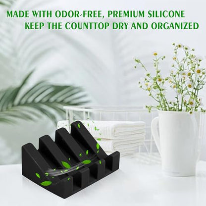 Soap Dish Holder for Shower with Suction Cup, Silicone Soap Holder & Saver Self-Draining Bar Soap Dish Keeps Soap Dry for Bathroom, Kitchen, Bathtub, Extends Soap Life (Black-2Pack) - color: Black - 2 Pack