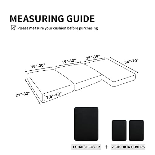 Easy-Going 100% Waterproof 3 Pieces Couch Cushion Covers for Sectional Sofa Left/Right L Shape Chaise Lounge Sofa Seat slipcover Anti-Slip Sofa Cover (2 Seater + 1 Chaise, Black - color: Black, size: 2 Seater + 1 Chaise