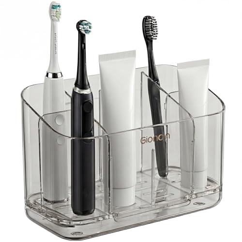 Toothbrush Holder for Bathroom Wall Mounted, 5 Slots Acrylic Toothbrush and Toothpaste Organizer with Removable Dividers Large Capacity Electric Toothbrush Holder for Bathroom Accessories, Smoke Grey - color: Large-smoke Grey