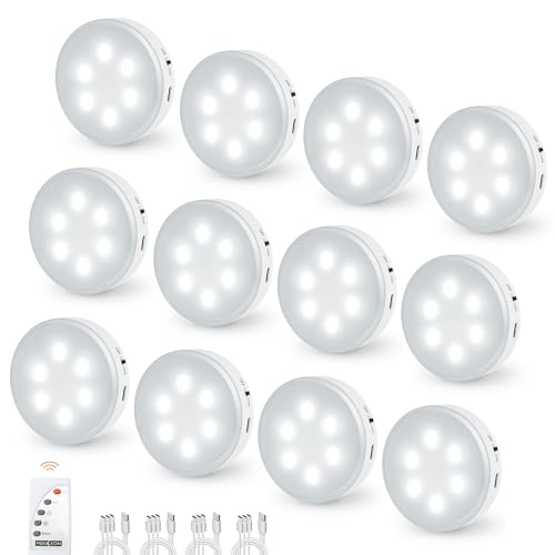 Puck Lights with Remote Control,1000mAh Rechargeable Under Cabinet Lighting,LED Closet Lights,12Pack Night Light,Cordless Stick On Lights for Under Cabinet,Hallway, Stairway,Closet (Cool White-12pcs) - color: Cool White, size: 12PCS