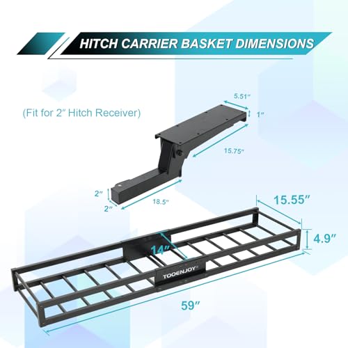 TOOENJOY 59" x 15.5" x 5" Skinny Roof Cargo Carrier Basket, Foldable and Tilting Design, 200 LBS Capacity, Fits 2" Hitch Receiver for SUV Pickup Truck - size: L59 x W15.5 Inch with Hitch