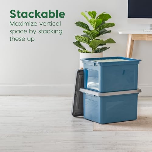 IRIS USA File Box Plastic File Organizer for Letter/Legal File, Document Box, Durable Storage Bin Tote with Secure Latching Lid, Stackable, BPA-Free, Eco Friendly, Sustainable, Navy/Gray 35 Qt. 4 Pack - color: Eco-Friendly 4-Pack