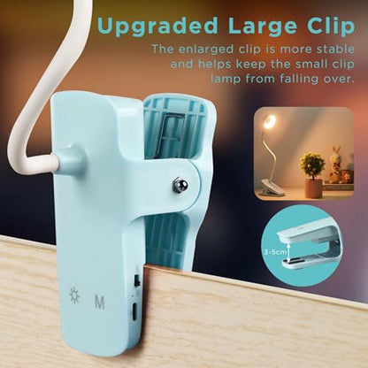 Akynite Desk Lamp LED Clip on Light, 5 Modes 5 Brightness Dimmable Clamp Light, Rechargeable Battery Flexible Clip on Reading Lamp for Bed Headboard Bunk Bed at Night for Kids (Blue) - color: Blue