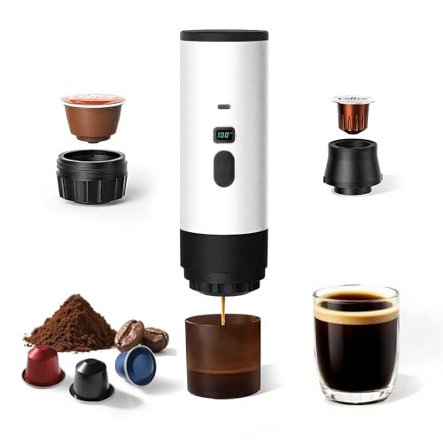 Portable Coffee Maker Espresso Machine with 7800mAh Battery & Digital Display, Self-Heating Travel Coffee Maker for Camping, Car, USB-C Compatible with Ground Coffee & NS Capsules RV Hiking Office