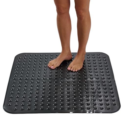 ENKOSI Extra Large Square Non Slip Shower Mat - 31 x 31-inch XL Bathroom Shower Mat - Square Shower Matts for Shower Stall Floors | Secure Suction Cups and Drain Holes (31x31 Charcoal) - color: Charcoal, size: 31" x 31" (Square)