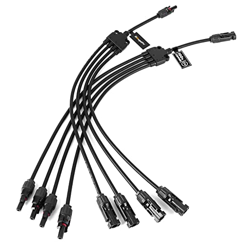 BougeRV Solar Y Branch Connectors Extra Long Solar Panel Parallel Connectors 1 to 4 Solar Cable Wire Plug Tool Kit (M/FFFF and F/MMMM) - size: 1 Pair M/FFFF and F/MMMM