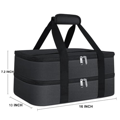 esouler Double Insulated Casserole Carrier Bag Hot & Cold Food Carrier Bag Lasagna Holder Lunch Bag for Picnics, Parties, Travel, Fits 9 x 13 Inches Casserole Dish-Black - color: Black, size: 16x10x7.2 in