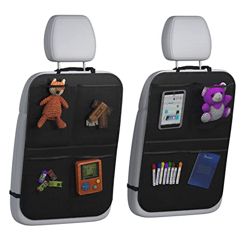 lebogner Back Seat Cover for Kids + 4 Pocket Storage Organizer, 2 Pack X-Large Waterproof Kick Mats Backseat Protector, Car Seat Back Protectors for Vehicles to Protect from Dirt, Mud & Scratches - color: Black