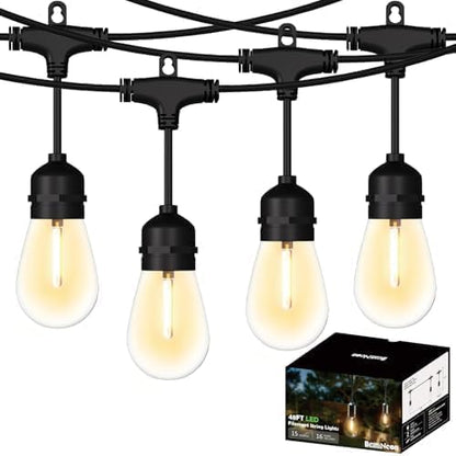 Outdoor String Lights 48FT, Commercial Grade Patio Lights with 16 (15+1) S14 Shatterproof Bulbs for Bistros Backyard Porch Party, IP65 Waterproof 2700K Warm White - color: 48FT-16Bulb
