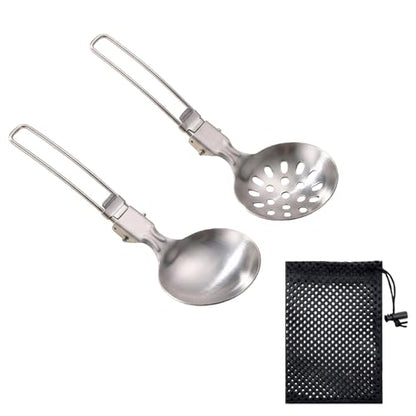 Outdoor Camping Stainless Steel Folding Spatula Sets, Lightweight Thickened Turner Tableware Spoon Cooking Utensils - color: style2