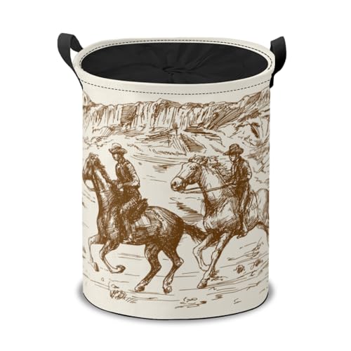 Western Laundry Hamper Basket, Wild West Desert with Cowboys Collapsible Portable Laundry Bag, Storage Bins Baskets, Baby Laundry Basket,Toys Storage Basket, Gifts Basket, Bedroom Home Decor - color: Western Desert Cowboy