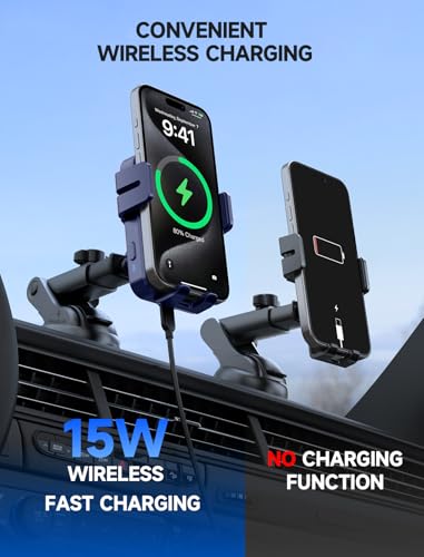 MOKPR Wireless Car Charger, 15W Auto Clamping Car Charger Dash Windshield Air Vent Phone Holder Compatible with iPhone 16 15 14/13/13 Pro/12 pro/12/11/X/8, Samsung S24/S23/S22 - color: Royal blue