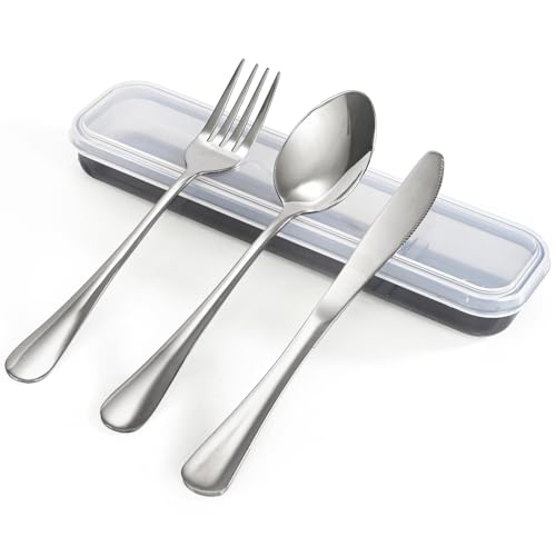 Nicunom 8 Pack Portable Utensils Set with Case, Premium Stainless Steel Travel Silverware Set Reusable Flatware Set Travel cutlerys Fork Spoon Knife for Camping, Lunch, Picnic, School, Workplace