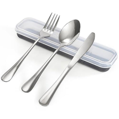 Nicunom 8 Pack Portable Utensils Set with Case, Premium Stainless Steel Travel Silverware Set Reusable Flatware Set Travel cutlerys Fork Spoon Knife for Camping, Lunch, Picnic, School, Workplace