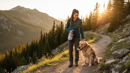 Petty Paw Dog Travel Water Bottle 32 oz Portable Stainless Steel Pet Water Bottle with Detachable Bowl for Dogs Leak Proof for Walking, Hiking, Camping