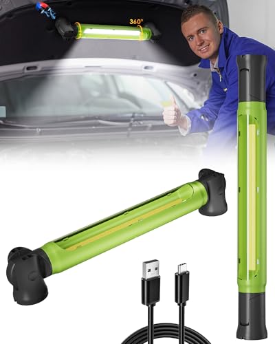 Mechanic Light, 3000LM Magnetic Work Light Rechargeable, LED Work Lights with Hooks & Rotating Base, 6000mAh Cordless Underhood Work Light for Car Repairing, Garage, Workshop Inspection - color: Green