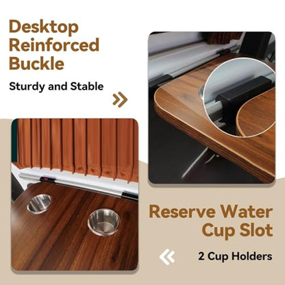 RV Wall Mounted Table With Two Cup Slots Rv Dinette Table Wall Mounted Desk Wood Folding Camper Table for Motorhome Home Office Folding RV Table For Small Space Foldable Multifunctional Table(Woodgrai - color: Woodgrain