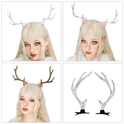 2PCS Clear Christmas Antler Hair Clip Festival Headwear For Woman Kids Bangs Taking Photo Shopping Travel Anti Slip Reindeer Antler Hair Clips Reindeer Hair Clips Reindeer Antler Hair Clips Kids Hair