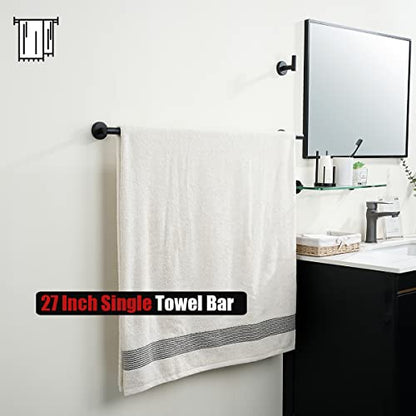 JQK Black Bath Towel Bar, 30 Inch 304 Stainless Steel Thicken 0.8mm Towel Rack Bathroom, Towel Holder Matte Black Wall Mount, Useable Length 27 Inch, TB110L27-PB - color: Black, size: 30.15 Inch