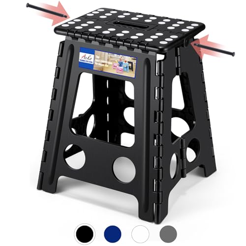 ACKO Folding Step Stool Foldable 16 Inch 400 lbs Capacity, Plastic Stools for Adults and Kids, Collapsible Stools for Kitchen, Stepping Stool with Handle, Black,1 PC - color: Black, size: 16 Inch