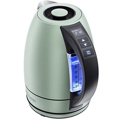 Chefman Electric Tea Kettle, 1.8 Liter Hot Water Electric Kettle Temperature Control Water Boiler with 5 Presets, Tri-Colored LED Lights, Keep Warm, Automatic Shutoff, Green - color: Green, style: Stainless Steel