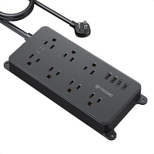 TROND Power Strip Surge Protector 10ft, ETL Listed, Flat Plug Extension Cord with 2 USB-A & 2 USB-C, Wall Mountable, 7 Widely-Spaced Outlets, 1700J, for Home Office Garage, Black - color: Black, size: 10ft, style: 7 Outlets