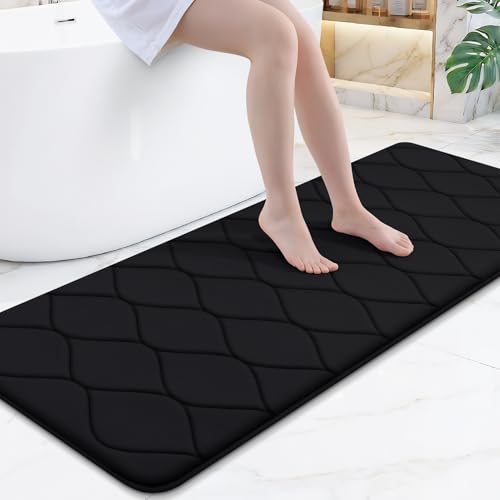 Smiry Memory Foam Bath Mat 59''x24'', Ultra Soft Non-Slip Bathroom Rug, Plush Water Absorbent Quick Dry and Machine Washable Floor Mat for Shower, Tub & Home Decor, Black - color: Black, size: 59''x24''