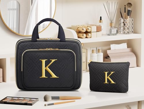 Personalized Gifts for Women, Initial Toiletry Bag Hanging Travel Organizer & Makeup Cosmetic Bag with Embroidery Letter Teacher Appreciation Gift Birthday Mothers Day Gifts for Mom Wife Friend Sister - style: B
