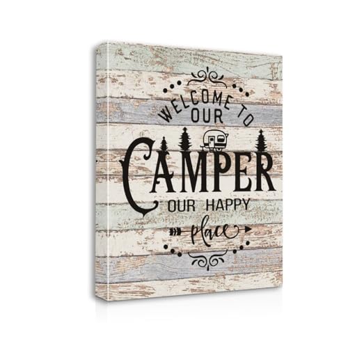 Welcome to Our Camper Our Happy Place Canvas Wall Art Prints Artwork Signs Framed for RV Room Bathroom Trailer Decor, 11 X 14 inch, Campers Lover Gifts - color: Welcom to Camper 4