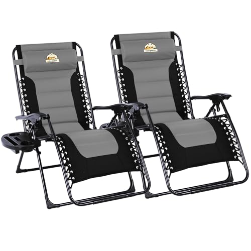 Colegence Oversized Padded Zero Gravity Lounge Chair Set of 2, Foldable Patio Anti Gravity Reclining Chairs Folding Lawn Recliner with Cup Holder for Yard, Camping, Outdoor, Support 350 LBS, Black - color: Black, style: 2-Pack