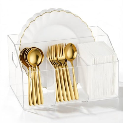 Acrylic Paper Plate Organizer and Dispenser – Plate and Utensil Caddy for Plates, Cups, Napkins and Cutlery, Ideal for Kitchen, Parties, Picnics, Weddings, and Outdoor Events - size: Standard(9 x 6 Inch)
