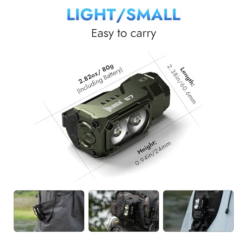 WUBEN E7 1800 Lumen Rechargeable Mini Flashlight with Magnet - Super Bright 6 Modes ArmyGreen EDC Flashlight, Typ-C Rechargeable LED; IP68 Pocket Flashlight for Headlamp Use, Rescue, Camping - color: Army Green LBG