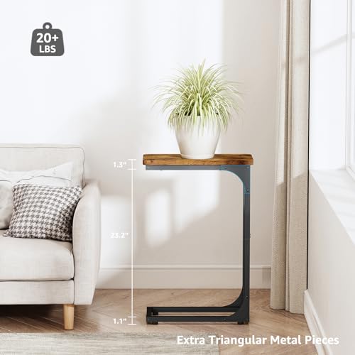 QEEIG Narrow C Shaped Side Table Set of 2 Living Room Sets Slim Couch Tray Tables Skinny Thin Small Farmhouse 7 inch Width, Rustic Brown (017-18BN) - color: A. Brown, size: 7.1" Width