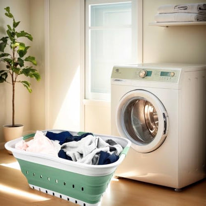 SAMMART 42L (11 gallon) Collapsible Plastic Laundry Basket - Foldable Pop Up Storage Container/Organizer - Portable Washing Tub - Space Saving Hamper/Basket (Grey/Dark Sea Green) - color: Grey/Dark Sea Green